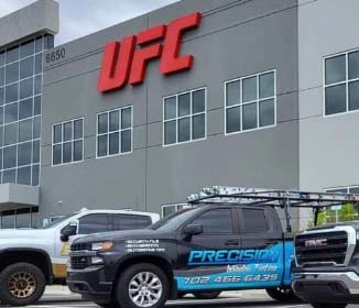 image of freshly tinted window ob building of UFC headquarters in Vegas